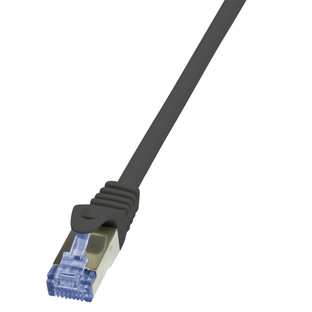 LogiLink RJ45 Netwerk Aansluitkabel CAT 6A S/FTP 0.50 m Zwart Vlambestendig, Snagless