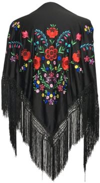 La Señorita - Spaanse manton - omslagdoek – zwart gekleurd Large Feria