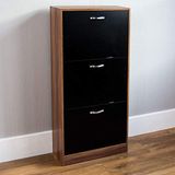 Vida Designs Schoenenkast met 3 laden, opbergkast voor schoenen, meubels van hout, walnoot en zwart