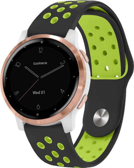 iMoshion Siliconen Sport Bandje 18mm - Zwart/Lime - Garmin Vivoactive 4s / 3s / Venu 2s / Vivomove 3s / Fossil Gen 6 / 5e