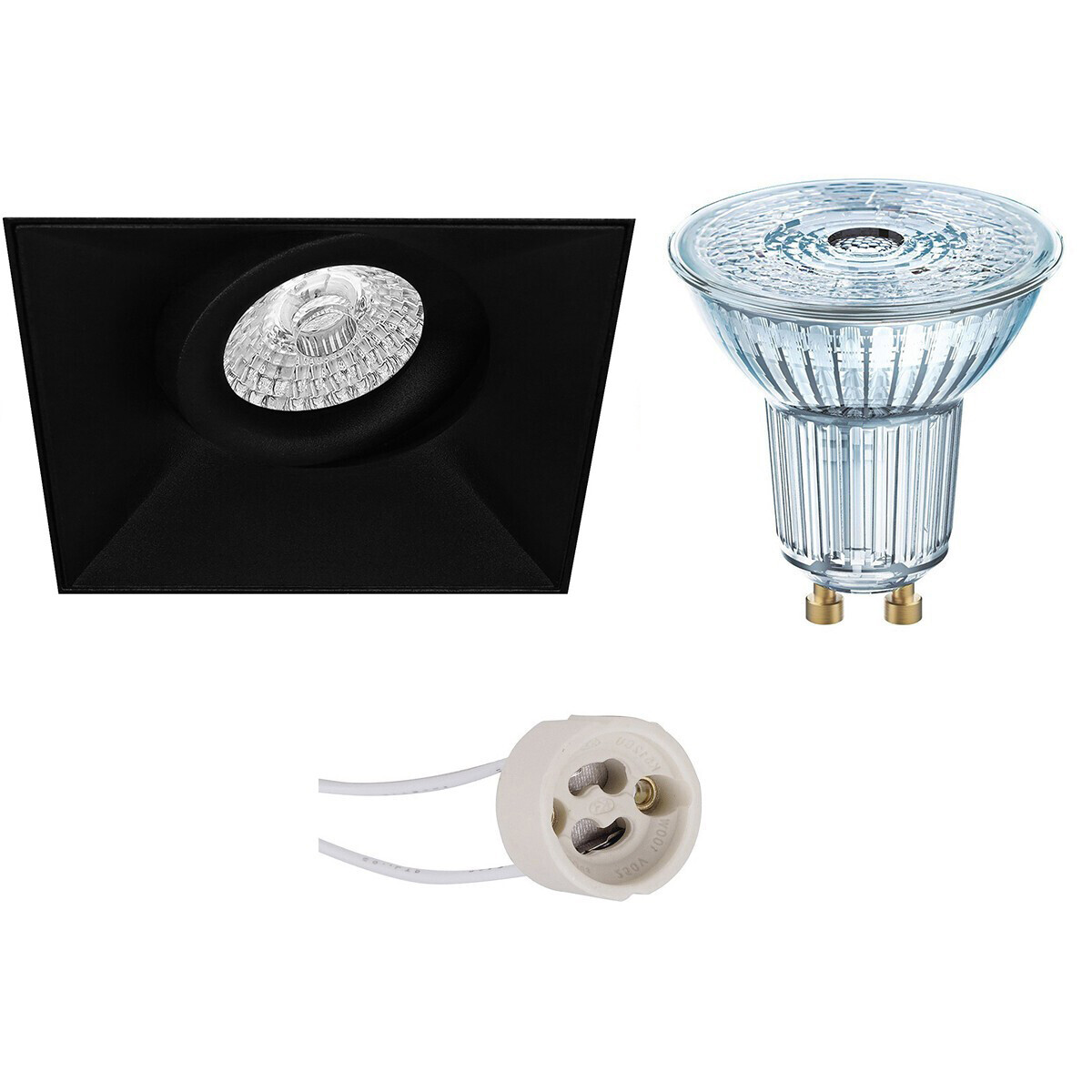 Osram - LED Spot Set - Parathom PAR16 927 36D - Pragmi Nivas Pro - GU10 Fitting - Dimbaar - Inbouw Vierkant - Mat Zwart - 3.7W - Warm Wit 2700K - Trimless - Kantelbaar - 150mm