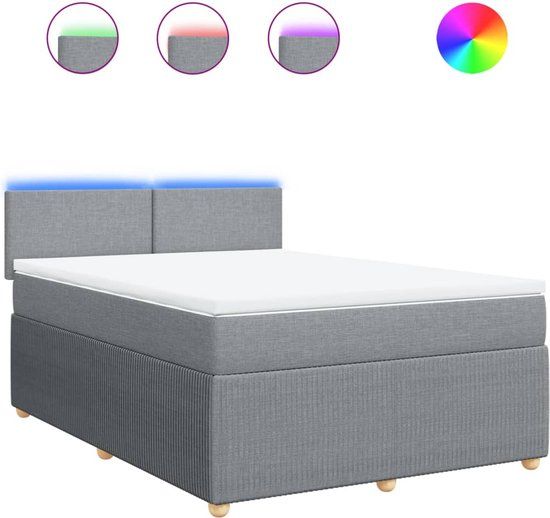 vidaXL Boxspring met matras stof lichtgrijs 160x200 cm