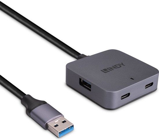 Lindy 43388 interface hub USB 3.2 Gen 1 (3.1 Gen 1) Type-A 5000 Mbit/s Zwart, Grijs