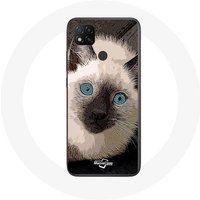 Maniacase Etui voor Xiaomi Redmi 9C zwart wit Siamese kat met blauwe ogen