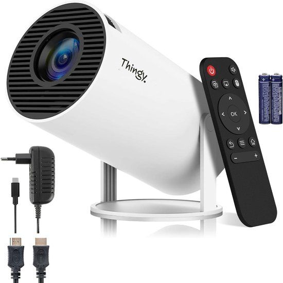 Thingy® Ultra Mini Beamer - 4K Ondersteuning - Projector - WiFi 6 & Bluetooth 5.4 - Beamer - Inclusief HDMI Kabel, Extra Lange Voedingskabel & Batterijen - Geschikt voor iOS en Android - USB-C - Home Cinema