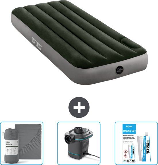 Intex Luchtbed - 1-Persoons - 76 x 191 x 25 cm - Groen - Met Pomp en Reparatieset