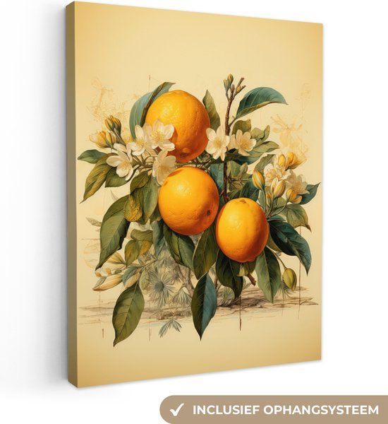 Canvas schilderij 30x40 cm - Sinaasappels - Beige - Natuur - Fruit - Muurdecoratie