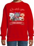 Bellatio Decorations Kersttrui / sweater - voor jongens/meisjes - we wish you - rood - Kerst poesjes - katten - dieren 170/176