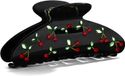 Merkloos Zwarte kersenhaar-klauwclips voor vrouwen met strasssteentjes, antislip, 8,9 cm, middelgrote clips voor fijn en dik haar