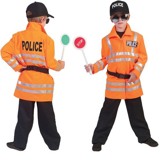 Funny Fashion Politie & Detective Kostuum Neon Oranje Politie Jongen Maat 116 Carnaval kostuum Verkleedkleding