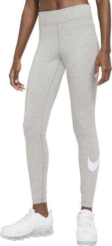 Nike Sportswear Essential Gx Mid Rise Swoosh Dames Legging - Grijs - Maat M