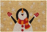 Merkloos deurmat kokos - met sneeuwman - 40 x 60 cm - antislip - voor binnen en buiten - meerkleurig