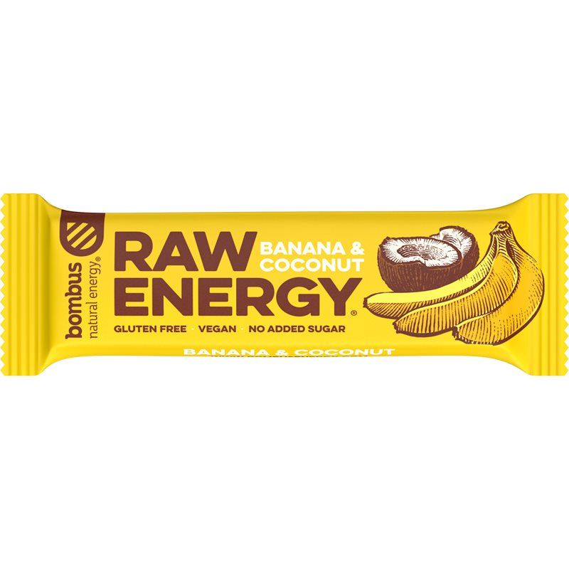 Bombus Raw Energy reep, banaan, kokos, glutenvrij 50 g
