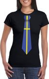 Bellatio Decorations Shoppartners Bv Zwart t-shirt met Zweedse vlag stropdas dames - Zweden supporter S