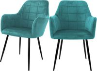 ML design Eetkamerstoel set van 2 vierkant gewatteerd met rugleuning en armleuningen Petrol keukenstoel met microvezel fluwelen hoes