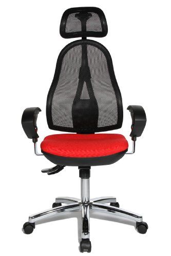 Topstar OP290UG03X Open Point SY Deluxe draaistoel met synchroon-draaistoel met hoofdsteun/stoffen bekleding, rood
