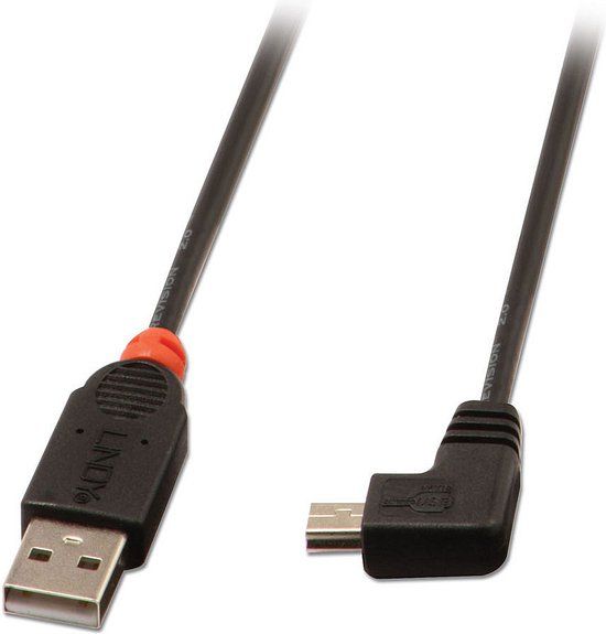 Lindy USB 2.0 Kabel Typ A / Mini-B 90°gewinkelt 0,5m - Zwart