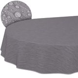 Tafelzeil ANRO Tafelkleed Afwasbaar Washouddoek Linnen Look Tuintafelkleed Waterafstotend Vlekbestendig 220 x 140 cm Ovaal Grijs met Zoom