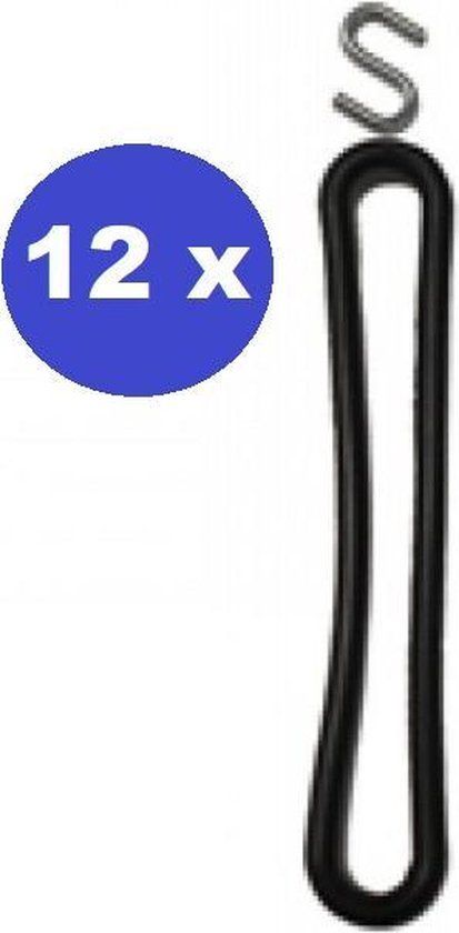 12 x Spanrubbers met S-haak 40 cm - Zwart - 12 stuks