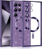 Techsuit Hoesje geschikt voor Samsung Galaxy S22 Ultra - Luxe Glitter Back Cover - Geschikt voor MagSafe - Lichtpaars