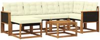 vidaXL Hoek loungeset 6 zitplekken acacia hout natuurlijk en crème inclusief tafel