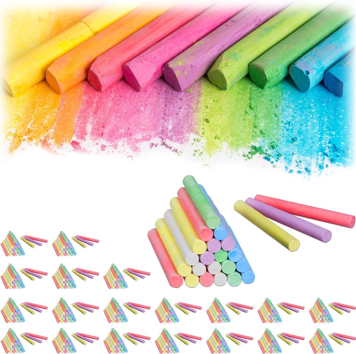 Relaxdays 480x krijt - set - schoolbord krijt - gekleurde krijtjes - stoepkrijt regenboog