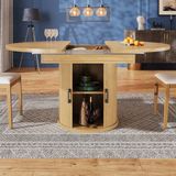MODFU Uitschuifbare Eettafel - Met Opbergruimte - Retro - Voor Eetkamer - MDF - Natuurlijk - 118-158 x 118 x 76,8 cm
