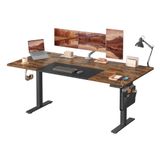 SONGMICS Bureau réglable en hauteur électriquement, 180 x 80 cm, table assise, table debout, fonction mémoire, 4 hauteurs, connexion USB-C, pour bureau, télétravail, brun rustique et noir mat LSD028KD01