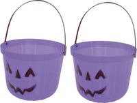Merkloos / Sans marque Fiestas Guirca Trick or treat snoep emmertje - 2x - pompoen - paars - D20 cm - Halloween snoep ophalen