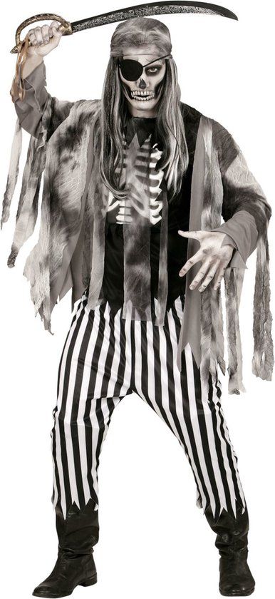 WIDMANN - Skelet piraten kostuum voor mannen - Zwart - Maat M