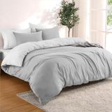 Housse de couette ensemble de literie - 240 x 220 cm - Avec 2 taies d'oreiller 50 x 70 cm - Gris clair et blanc