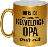Bellatio Decorations Bol.com Dit is hoe een geweldige opa eruitziet cadeau koffiemok / theebeker - goudkleurig - 330 ml - verjaardag / bedankje