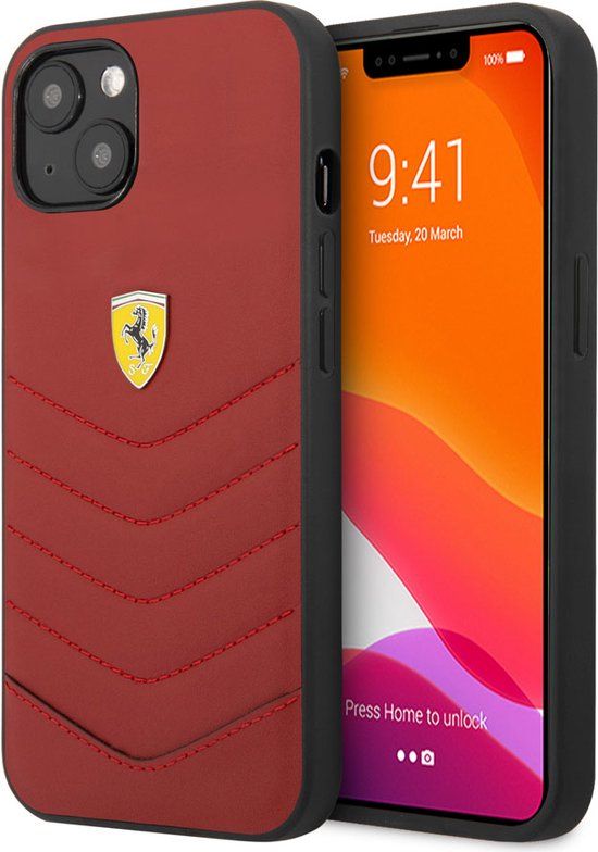 iPhone 13 Mini Backcase hoesje - Ferrari - Rood - Leer