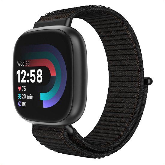 imoshion Fitbit Nylon bandje - Geschikt voor Sense/ Versa 3/ Versa 4/ Sense 2 - Zwart