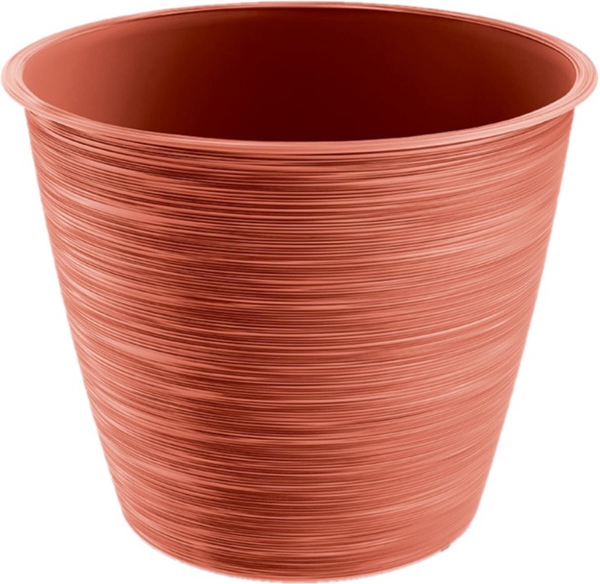 Prosperplast Stijlvolle kunststof plantenpot/bloempot dia 24 cm/hoogte 20 cm Paintstripe stone rood voor binnen/buiten