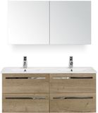 BES LED Seville Badmeubelset 120 cm - 4 Laden Natuur Eiken - Keramische Wastafel Wit Enjoy met Spiegelkast