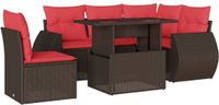 vidaXL 6-delige tuinbankset met kussens, bruin, polyrotan