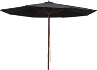 vidaXL Parasol met houten paal 350 cm zwart