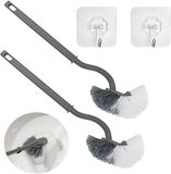 Gvolatee 2-pack toiletborstel, toiletborstel met randreiniger, wc-reinigingsborstel met 2 klevende haken, gebogen toiletborstel voor diepe reiniging