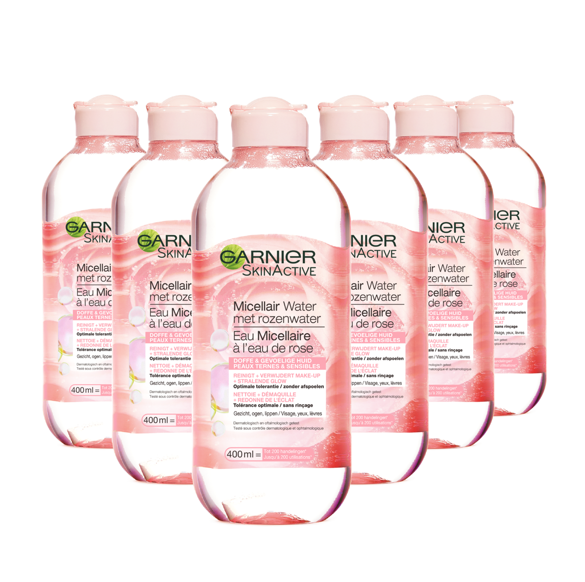 Garnier Skinactive Face Skinactive Micellair Reinigingswater Met Rozenwater - 6 x 400ml - Gezichtsreiniging voor een Stralende Huid - Voordeelverpakking