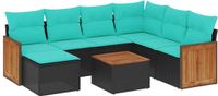 vidaXL 8-delige tuinbankset met kussens, zwart, polyrotan