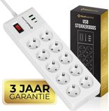 MostEssential Premium 13-Voudige Stekkerdoos - 10 Stopcontacten & 3 USB - 2M - Wit