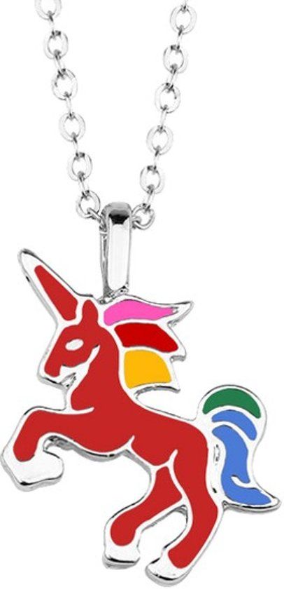 Fako Bijoux® - Ketting - Eenhoorn Regenboog Rood - Zilverkleurig