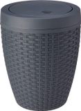 Addis Faux Rotan Ronde Badkamer Bin met Swing Deksel, Zwart, 5 l