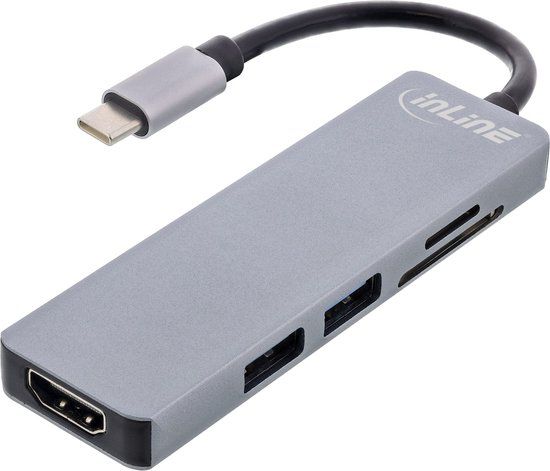 InLine USB-C naar HDMI 4K 30Hz, USB-A en (Micro) SD adapter | aluminium | 0,15 meter