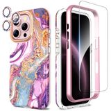 SHEDEER iPhone 16 Pro hoesje met Camerabeschermer + Schermbeschermer & Voorframe, TPU Schokbestendige 360° Bescherming, Krasbestendig telefoonhoesje, Galaxy paars