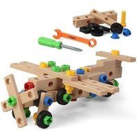 Bouwset vliegtuig om in elkaar te zetten met montessori-tools zwart