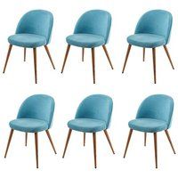HWC-D53 Set van 6 eetkamerstoelen, keukenstoelen, retro jaren 50 design fluweel ~ turquoise