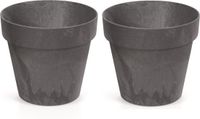 Merkloos Prosperplast Bloempot/plantenpot - 2x - betonlook - antraciet - kunststof - Dia 25 cm - buiten/binnen