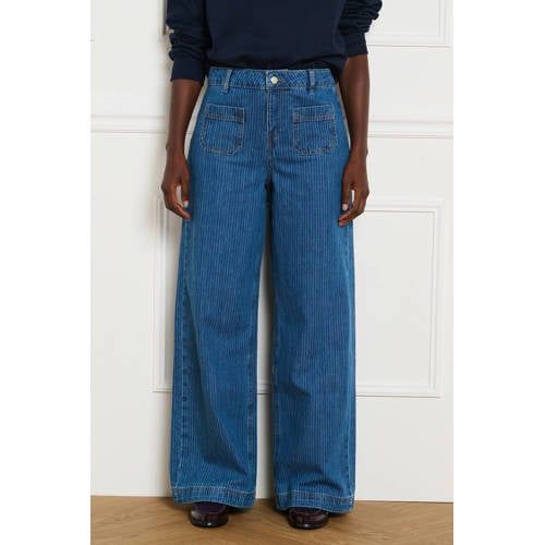 LOLALIZA wide leg jeans met krijtstreep - mediumblauw